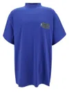 BALENCIAGA OVERSIZED BLUE T-SHIRT WITH CONTRASTING LOGO PRINT IN COTTON MAN