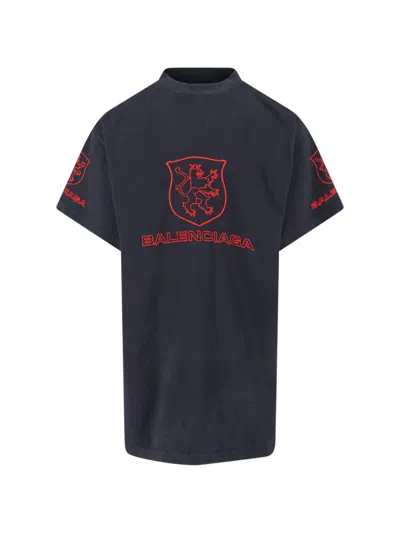 Balenciaga Oversized Blue T-shirt With Lion Club Embroidery