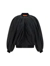 Balenciaga Draped Black Bomber Jacket In Technical Micro-faille