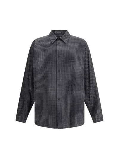 Balenciaga Oversized Checked Shirt In Blue