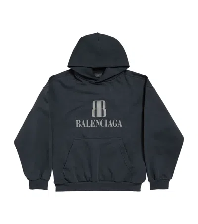 Balenciaga Oversized Cotton Logo Hoodie In Blue