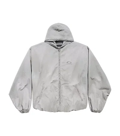 Balenciaga Oversized Cotton Logo Jacket In Gray