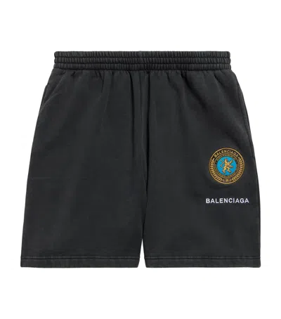 Balenciaga Oversized Cotton Uniform Logo Shorts In Black