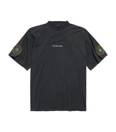 Balenciaga Oversized Cotton Uniform Logo T-shirt In Black