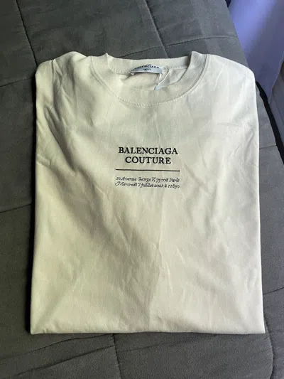 Pre-owned Balenciaga Oversized Couture Beige Embroidered T Shirt In Sand