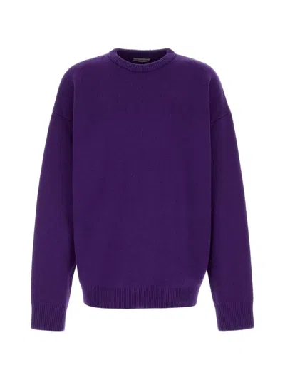 Balenciaga Mini Minimal Crewneck Wool Knit Sweater With Dropped Shoulders In Purple