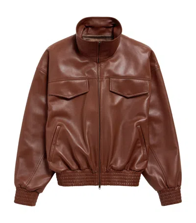 Balenciaga High-collar Leather Blouson Jacket In Brown
