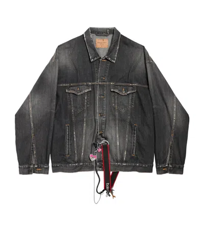 Balenciaga Oversized Embellished Denim Jacket In Black