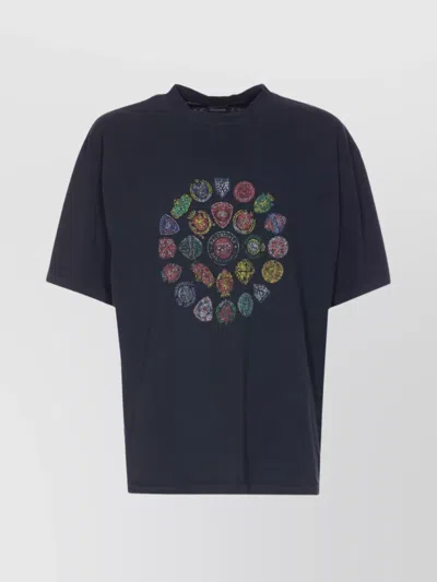Balenciaga Oversized Graphic Print Crewneck T-shirt In Blue