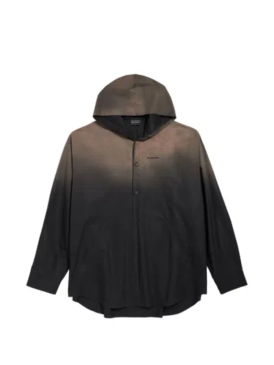 Balenciaga Oversized Hooded Button-down Cotton Shirt In Brown