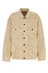 Balenciaga Beige Denim Jacket With Contrast Logo Embroidery In Neutral