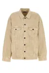 Balenciaga Beige Denim Jacket With Contrast Logo Embroidery In Neutral