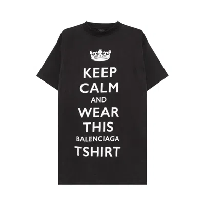 Pre-owned Balenciaga Oversized Keep Calm T-shirt 'washed Black/white' | Women's Size 1