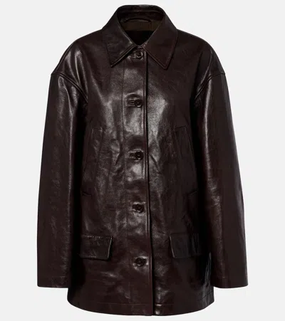 Balenciaga Oversized Leather Car Coat In Brown
