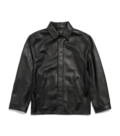 Balenciaga Oversized Leather Jacket In Black