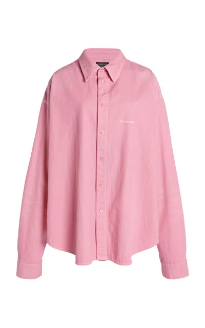 Balenciaga Oversized Lightweight Denim Shirt In Pink