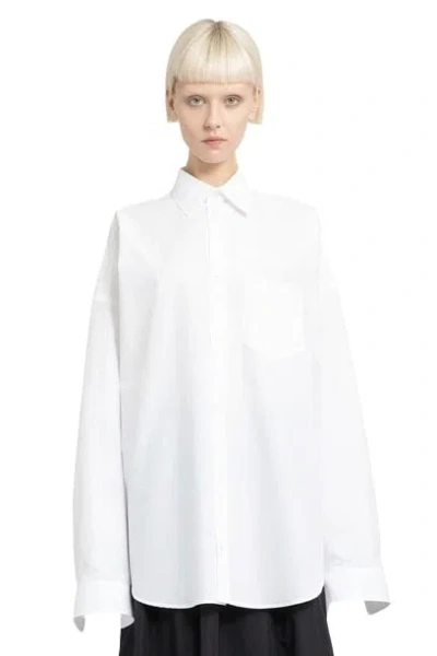 Balenciaga Oversized Logo Pocket Shirt In Cotton Poplin In White