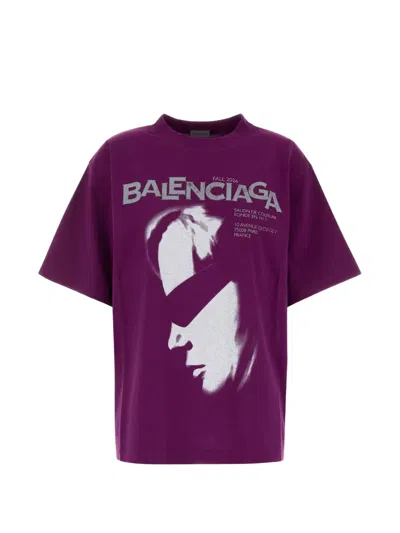 Balenciaga Oversized Logo-print T-shirt In Purple