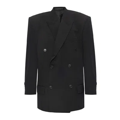 Balenciaga Oversized Long Sleeve Wool Jacket In Black