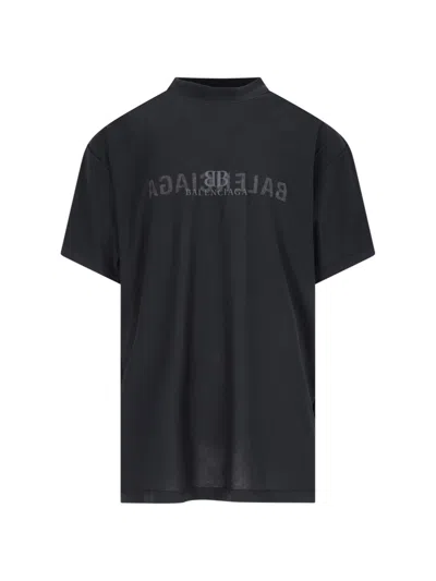 Balenciaga Oversized "mirror" Logo T-shirt In Black  