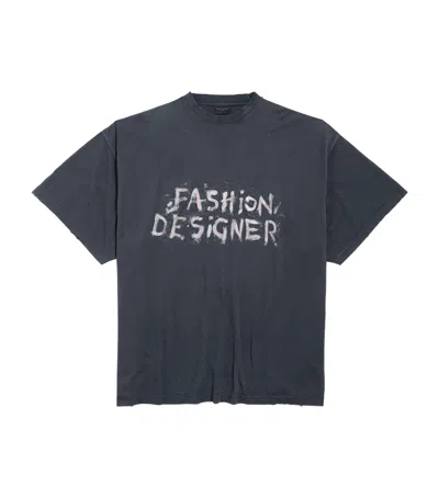 Balenciaga Oversized Painted Logo T-shirt In Black