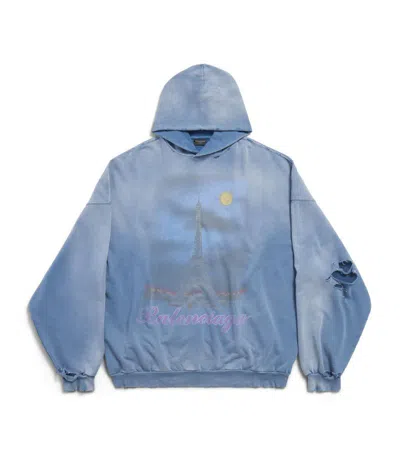 Balenciaga Oversized Paris Moon Hoodie In Blue