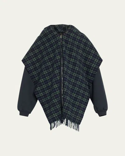 Balenciaga Oversized Plaid Scarf Zip Up Hoodie In Multicolor