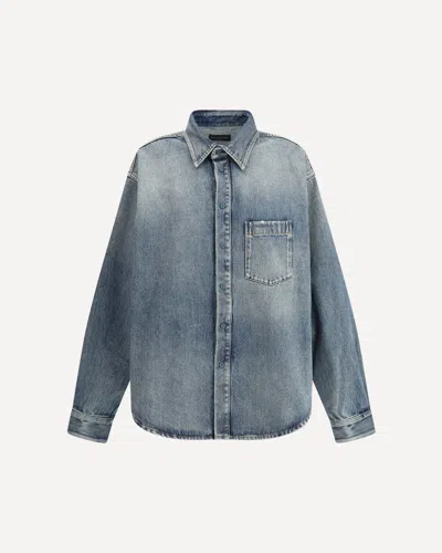 Balenciaga Logo-embroidered Denim Jacket In Blue
