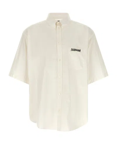 Balenciaga Oversized Shirt With Short Sleeves In Neutral