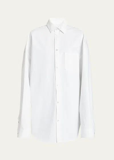 Balenciaga Oversized Snap-button Poplin Top In White