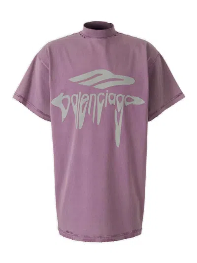 Tシャツ・カットソー *BALENCIAGA* Medium Fit Logo Short Sleeve T-Shirt Fade Purpl Balenciaga T-shirt With Logo in Purple | Lyst