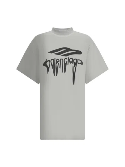 Balenciaga Grey 3b Liquefied Oversized T-shirt In White