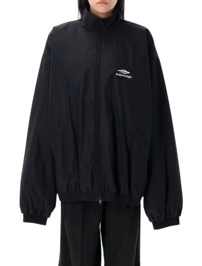 Balenciaga Oversized Tracksuit Jacket With Faux Fur Lining In Black