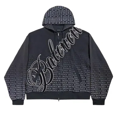 Pre-owned Balenciaga Oversized Zip-up Hoodie 'washed Black/white' | Men's Size M