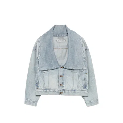 Balenciaga Oversized-collar Denim Jacket In Blue