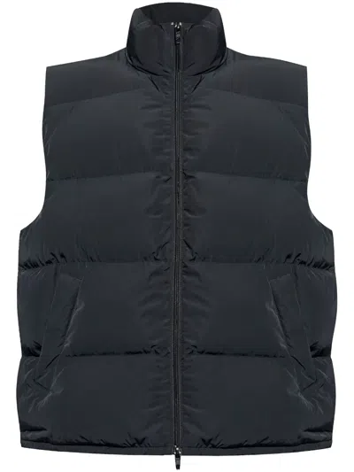 Balenciaga Logo Print Zip-up Down Vest In Black