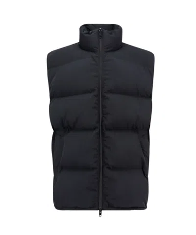 Balenciaga Logo Print Zip-up Down Vest In Black