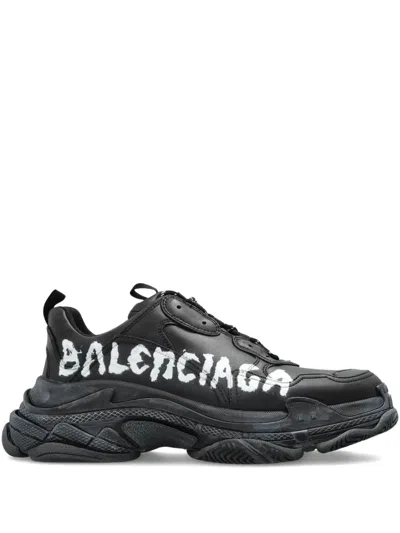 Balenciaga Paint Logo Triple S Sneakers In Black