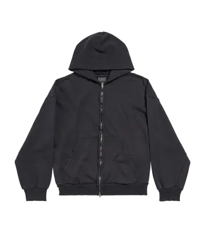 Balenciaga Painted-logo Zip-up Hoodie In Black