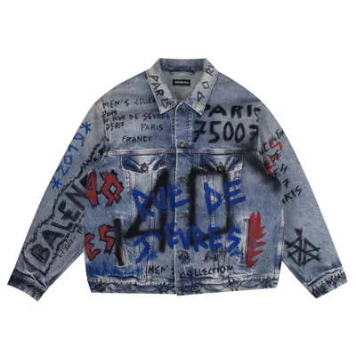 Pre-owned Balenciaga Painted Oversized Denim Jacket 'blue' | Men's Size S