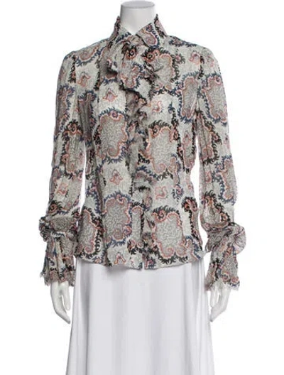 Pre-owned Balenciaga Paisley Print Long Sleeve Blouse In Neutral