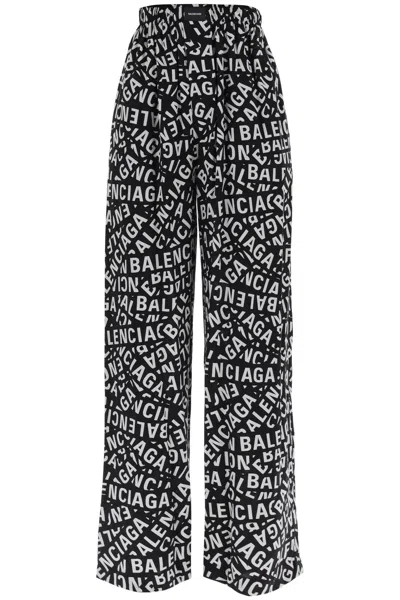 Balenciaga Logo High-rise Wide-leg Silk Trousers In Multicolor