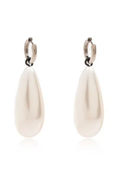 Balenciaga Palazzo Silver-tone Faux Pearl Earrings In White