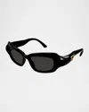 Balenciaga Palazzo Plastic Rectangle Sunglasses In Shiny Black