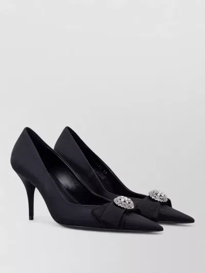 Balenciaga Avenue Palazzo 90mm Pump In Satin And Rhinestones In Black