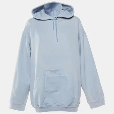Pre-owned Balenciaga Pale Blue Logo Print Cotton Hooded Sweatshirt L