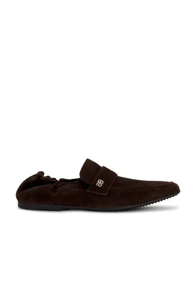 Balenciaga Palermo Suede Loafers Round Toe Rubber Sole In Brown
