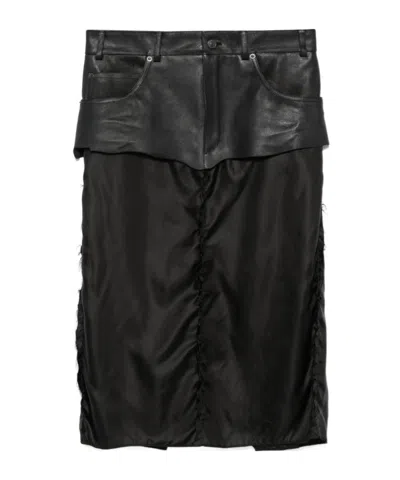 BALENCIAGA LEATHER-PANEL MIDI SKIRT