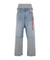 Balenciaga Men Light Blue Denim And Grey Fleece Trousers In Blue