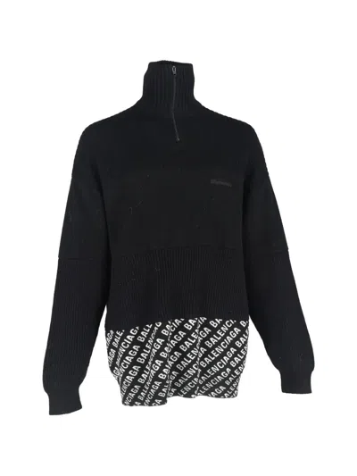 Pre-owned Balenciaga Panelled Half-zip Sweater In Black